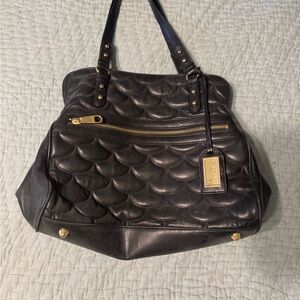 Badgley Mischka Black Scalloped Shoulder Bag with Gold Accents